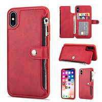 Jennyfly Galaxy Note 8 Purse Case, Fashion Button Magnetic Closure Wallet Design Premium Durable Leather Zipper Protective Cover with Card Slots & Money Pocket for 2017 Galaxy Note 8 6.3" - Red