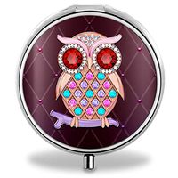 IMLONE Pill Organizer, Customized Owl Jewelry Pill Boxes with 3 Components and Mirror for Travelling and Daily Needs