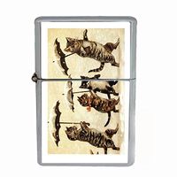 Perfection In Style Wind Proof Dual Torch Refillable Lighter Vintage Cat Design 004