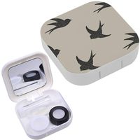 Portable Contact Lens Case Box Travel Kit Mirror + Bottle + Tweezers Container Holder [ Silhouette Style Flying Swallows ]