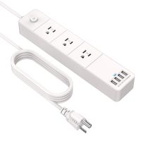 Surge Protector Power Strip with 4 USB Ports 3 Outlets 2156 Joules 1875W, 5.25ft Heavy Duty Extension Cord, 100-240V for Home Office Travel, White
