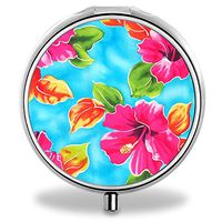IMLONE Pill Organizer, Customized Hawaiian Flower Pill Boxes with 3 Components Metal Portable Pill Container for Purse, Travelling and Daily Needs