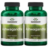 Swanson Premium Ashwagandha Powder Supplement: 450 MG Ashwagandha Root Dried Powder - Pure Ashwagandha Supplements for Stress Relief and Energy Support - 100 Gelatin Capsules (2 Pack)