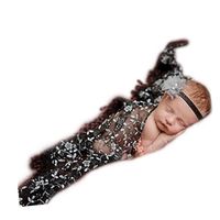 Newborn Boy Girl Photography Props Newborn Wraps Baby Props Photo Wrap Lace Yarn Cloth Blanket (Black)
