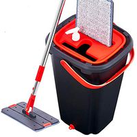 XJAXY Flat Floor Mop and Bucket Set, Home Floor Cleaning System, with 3 Washable Microfiber Pads Perfect Home Kitchen Cleaner for All Types of Floors