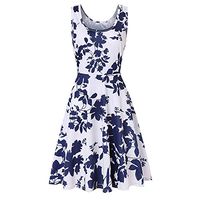 Mlide Women's Vintage Sleeveless Tank Dresses Scoop Neck A-line Cocktail Party Dress Casual Floral Dress,White XL
