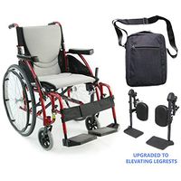S-Ergo 125 Ergonomic Wheelchair | Seat Size 16" X 17" | Flip-Back Armrest | Upgraded to Elevating Legrests | Frame Color Red & Free Front Zip Pocket Medical Utility Bag Black!