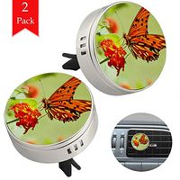 Orange Flower Butterfly 2 pcs silver Car Essential Oil Diffuser Vent Clip Aromatherapy Diffuser Locket Air Freshener with 4 Refill Pads 1.33x1.83in