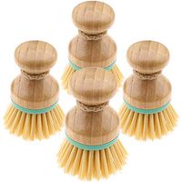 BKpearl 4 Pieces Bamboo Mini Scrub Brush Dish Scrubber Coconut Bristles Pot Brushes for Cast Iron Skillet, Kitchen Sink, Bathroom, Household Cleaning