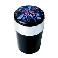 Car Ashtray, Portable Smokeless Ashtray Cup Cigar Garbage Container with Lid and Blue LED Light