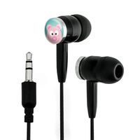 Cross-Eyed Pig on Teal Novelty in-Ear Earbud Headphones - Black