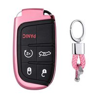 First2savvv Pink Premium Soft TPU Car Key Case Shell Cover with Key Chain for Jeep Grand Cherokee. Chrysler 300. Dodge Durango. Charger. Challenger. Journey