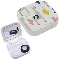 Portable Contact Lens Case Box Travel Kit Mirror + Bottle + Tweezers Container Holder [ Lama Cactus Hand ]