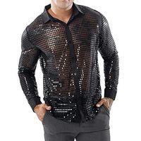 iMakcc Men's Night Club Manager Long Sleeve Lace Hollow Dress Shirt Slim Fit Top Blouse (S, Black)