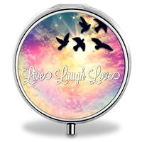 Compact 3 Compartment Medicine Case, IMLONE Customized Live Laugh Love Pill Organizer Metal Pill Box Pill Container for Purse, Travelling and Daily Needs