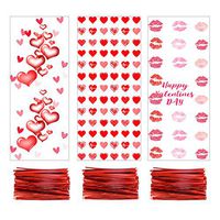 150Pcs Valentine Cellophane Cookie Bags Goodie Candy Treat Bag with Twist Ties for Valentine's Day Party Supplies (3 Styles)
