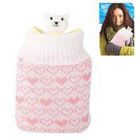 Hot Water Bottle, 3 Colors Soft Silicone Hot Water Bottle Bag Cute Bear Heat/Cold Effect Water Bag with Knit Cover(Pink)