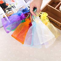 Owlike 100pcs Transparent Candy Bag, Drawstring Gauze Gift Bag, Suitable for Wedding Party Gift Bags (white, 7CM X 9CM)
