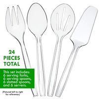 Plasticpro Disposable Plastic Serving Utensils Set of 24 6 Spoons, 6 Forks 6 Knives, 6 Sifting Spoons, Clear Heavyweight