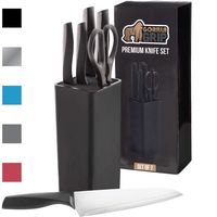 Gorilla Grip Original Premium Knife Block 7 Piece Set, Stainless Steel Blades, Includes Durable Kitchen Knives, Scissors and Stylish Block, Cutlery for Home Chef and Professional Cutting Needs, Black