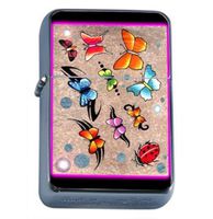 Butterfly Colorful Modern Art Windproof Refillable Flip Top Oil Lighter with Tin Gift Box D-216