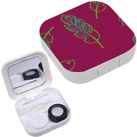 Portable Contact Lens Case Box Travel Kit Mirror + Bottle + Tweezers Container Holder [ Floral Tropical Leaves ]