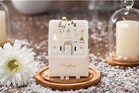 Finex® 100 pcs Premium Korean Wedding Design *Bride & Groom Under Fireworks Castle* Party Favors Candy Boxes *Hollow Carved Laser Die Cut Gold Foil Embossing* DIY Sweet Treat Box for Guests