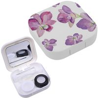 Portable Contact Lens Case Box Travel Kit Mirror + Bottle + Tweezers Container Holder [ Watercolor Floral Orchid ]