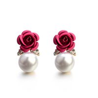 Hemlock Women Lady Flower Pearl Ear Stud Ceramic Flower Earrings Women Jewelry Earrings Stud (Hot Pink)
