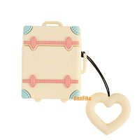 UnnFiko Mini Trunk Airpods Case, Super Cute 3D Cartoon Soft Silicone Protective Mini Bag Cute Creative Airpods 1 & 2 Charging Stand Cover with Finger Loop (Luggage Milk White, Airpods 1 & 2)