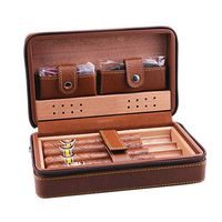 Cigar Humidor Desktop Cigar Humidor Cigar Humidor Cigar Case Leather Cigar Box Cigar Travel Case Cedar Wood Cigar Humidor with Hygrometer Portable Holds 4 Cigars Wood Lined (Color : Black)