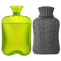 Samply Hot Water Bottle- 2 Liter Water Bag with Knitted Cover, Transparent Green