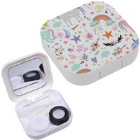 Portable Contact Lens Case Box Travel Kit Mirror + Bottle + Tweezers Container Holder [ Unicorns ]