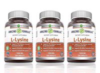 Amazing Nutrition Amazing Formulas L-Lysine - 1000mg Amino Acid Vitamin Tablets - Commonly Used for Cold Sores, Shingles, Immune Support, Respiratory Health & More - 180 Vegetarian Tablets (3 Pack)