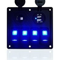 DCFlat 4 Gang / 6 Gang / 8 Gang Circuit LED Car Marine Boat Rocker Switch Panel Dual USB Waterproof Power Socket Breaker Voltmeter Overload Protection (4 Gang)