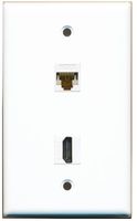 RiteAV - 1 Cat6 White Ethernet and 1 HDMI Port Wall Plate - White