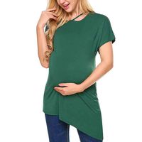 FRana Maternity Shirts for Women Casual Short Sleeve Hypotenuse Pure Colour Tops Breastfeeding Nusring Maternity Clothes Green