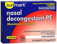 Sunmark Sunmark Nasal Decongestant Pe Maximum Strength, 18 tabs 10 mg
