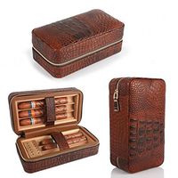 LAGUTE Groucho Cigar Case Travel Genuine Leather Humidor CC-01, Cedar Wood Lined with Humidifier and Removable Trays, Portable Light Weight Cigar Box Gift Set
