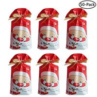 Faylapa 50 Packs Christmas Treat Bags Drawstring Cellophane Bags with Ribbons Christmas Cookie Bags for Christmas Party Favors