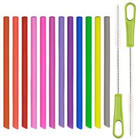14 Pcs Kids Reusable Silicone Straws, Extra Short Thin Skinny for Toddlers & Children, BPA Free, Including 2 Cleaning Brushes