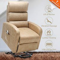 ULTIFIT Power Lift Chair for Elderly Heat and Massage Recliner Textured Suede Small Lift Recliner with USB Port & Side Pocket (Maize)