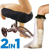 Colux Knee Walker Pad Cover + Watertight Cast and Bandage Protector | Plush, Synthetic, Faux Sheepskin Scooter Washable Cushion for Knee Roller & Adult Foot Protection in Shower (Black)