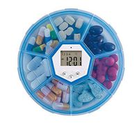ZhiWei Weekly Pill Organizer 7-Day Pill Organizer for Daily Medication Push Button and Planner Vitamins Supplement Upgraded Pill Box Round for Travel Alarm Reminder