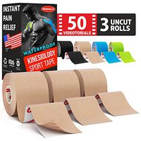 Waterproof Kinesiology Tape * Beige * Comes with 35 Video Guides * Instant Pain Relief * 3 Uncut Rolls * Easy to Use Kinetic Tape * Sports Tape Kinesiology * Physio Tape * K Tape Adhesive