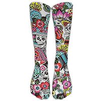 Folk Skull Candy Skeleton Knee High Graduated Compression Socks For Women And Men - Best Medical, Nursing, Travel & Flight Socks - Running & Fitness