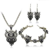 Meolin Vintage Owl Turquoise Jewelry Set Owl Series Necklace Charm Bracelet Dangle Earrings,black,As Description