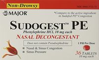 Sudogest PE Generic for Sudafed PE Nasal Decongestant Phenylephrine HCl 10mg Tablets 108-count 3 Pack of 36-count by Major Pharmaceuticals