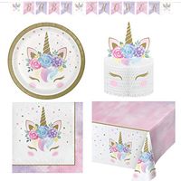 Olive Occasions Unicorn Baby Shower Disposable Paper Party Supplies 16 Cake Plates, 16 Napkins, Centerpiece, Banner, Table Cover, Grandma Olive's Recipe