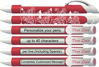 Greeting Pen Personalized Pen- Red Scroll Hearts Wedding Invitation/Party Favor Rotating Message Pen - 25 Pack (P-WP-26-25)